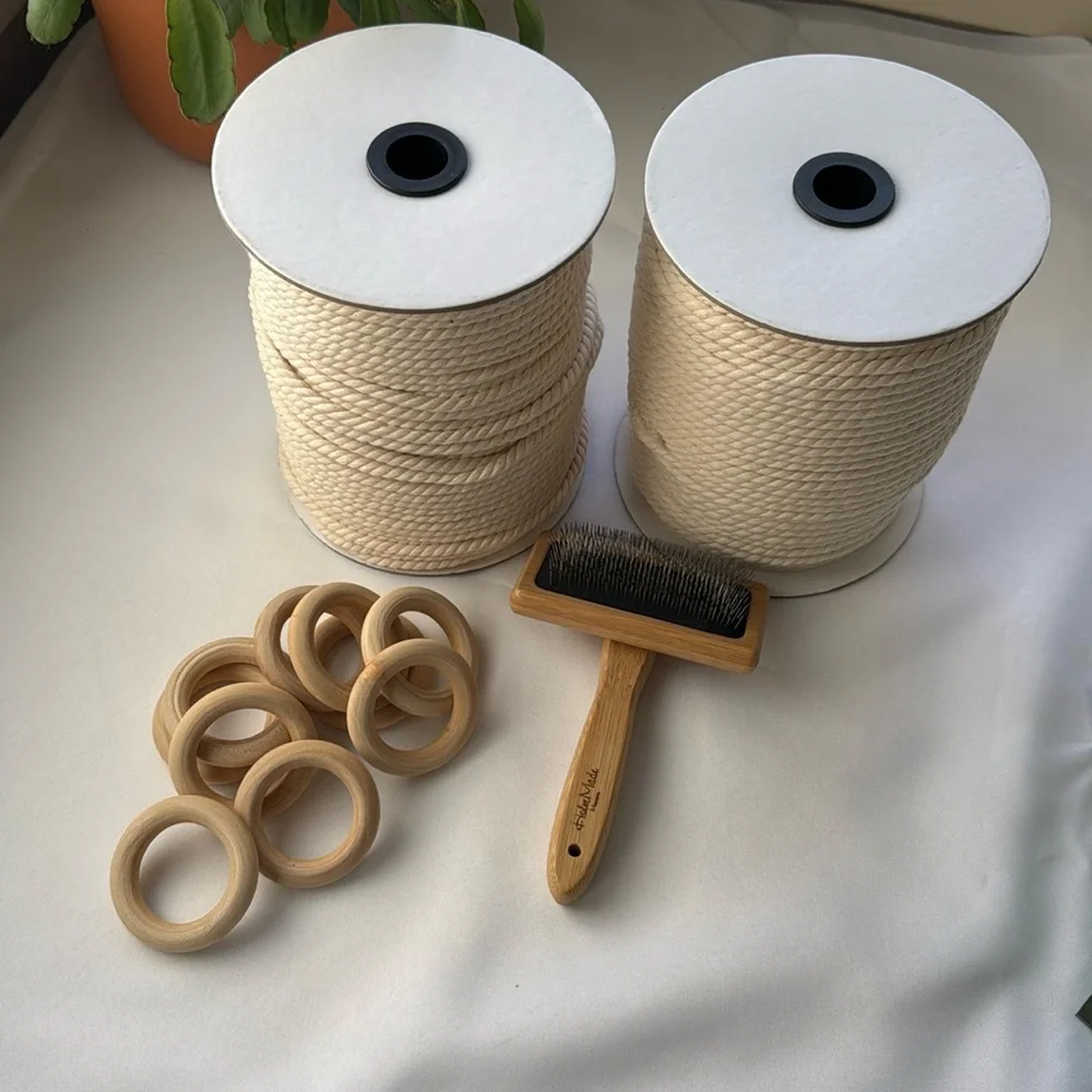Macrame Cord 5mm x 145Yards Natural Cotton 10 wooden rings macrame brush